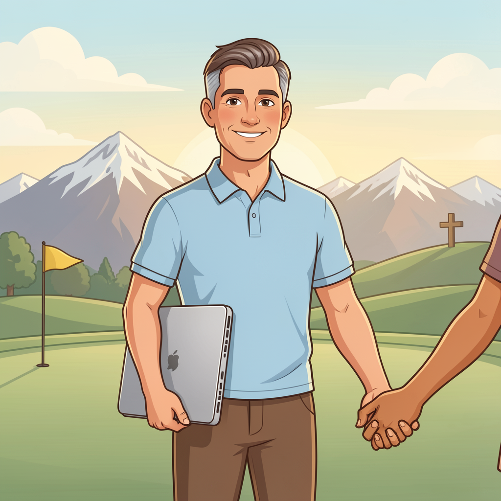 Illustrated portrait in an Idaho foothills landscape